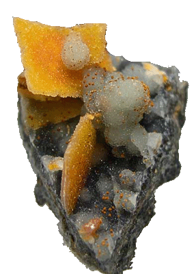 Quartz over Wulfenite, with Hemimorphite